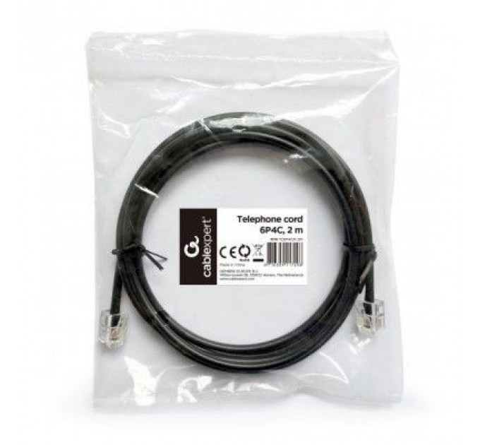 Патч-корд телефонний 2м RJ11 (6P4C) black Cablexpert (TC6P4CR-2M)