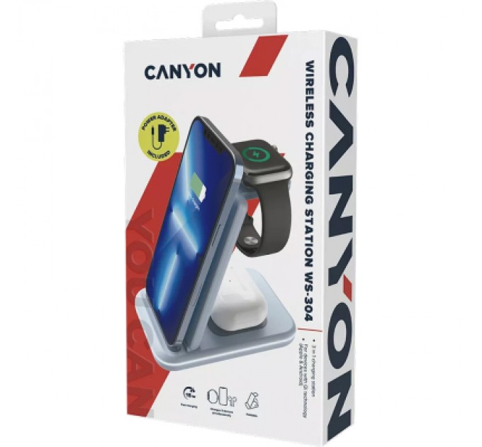 Canyon Зарядний пристрій Canyon WS-304 Foldable 3in1 Wireless charger Blue (CNS-WCS304BL)