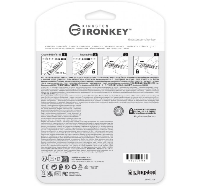 Kingston Флеш-накопичувач USB3.2 128GB Kingston IronKey Keypad 200 Type-C Blue (IKKP200C/128GB)