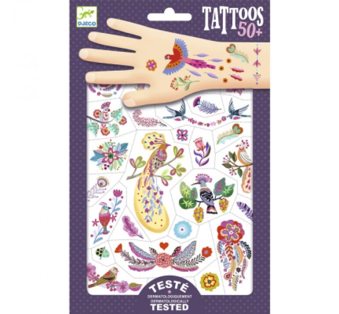 Djeco Набір для творчості Djeco Яскраві пташки наклейки на тіло (DJ09615)