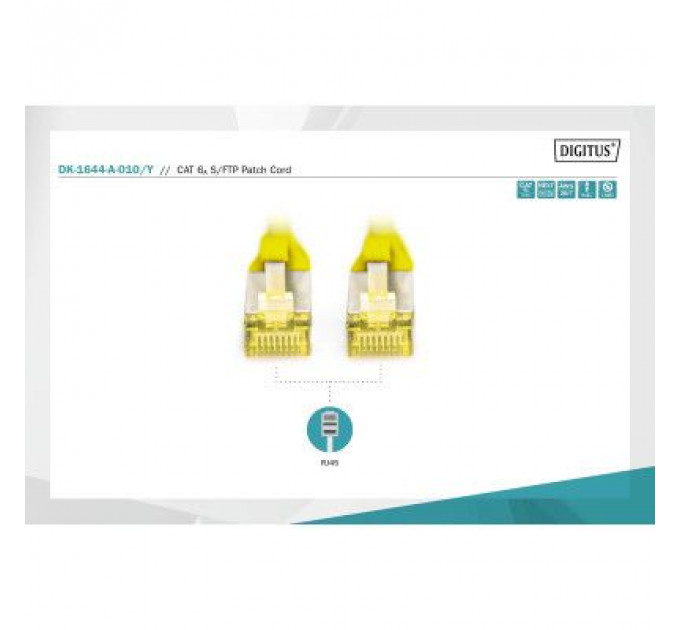 Патч-корд 1м, CAT 6a S-FTP, AWG 26/7, Cu, LSZH, yellow Digitus (DK-1644-A-010/Y)