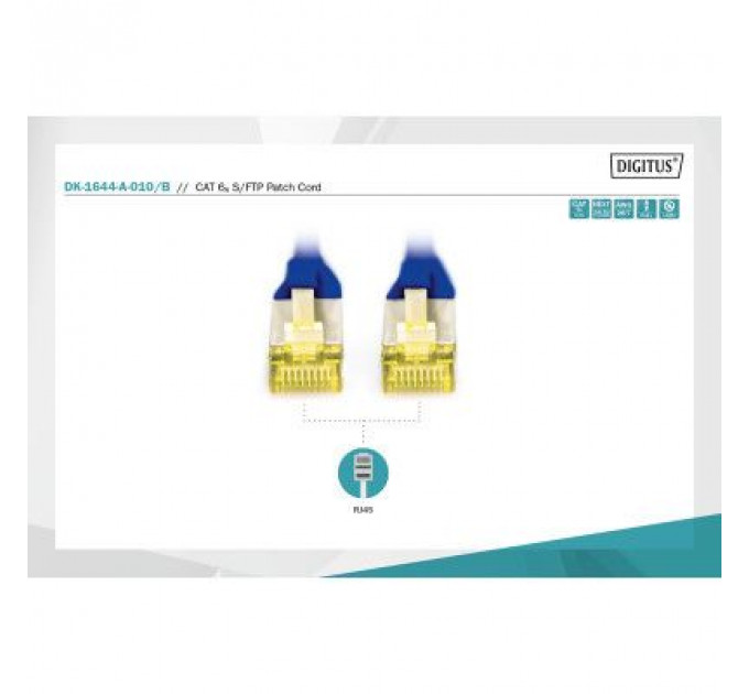 Патч-корд 1м, CAT 6a S-FTP, AWG 26/7, Cu, LSZH, blue Digitus (DK-1644-A-010/B)