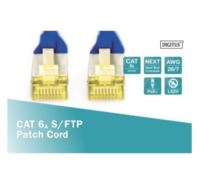 Патч-корд 1м, CAT 6a S-FTP, AWG 26/7, Cu, LSZH, blue Digitus (DK-1644-A-010/B)