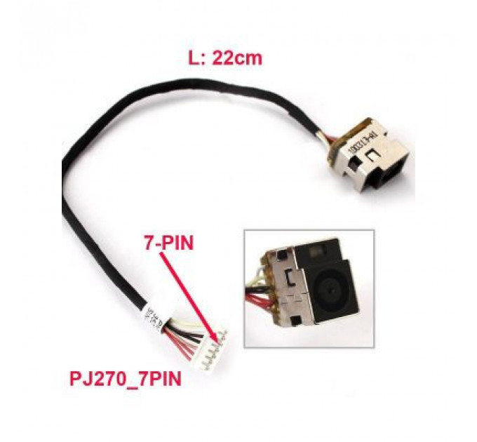 Роз'єм живлення ноутбука з кабелем для HP PJ270 (7.4mm x 5.0mm + center pin), 8(7)-pi Универсальный (A49035)