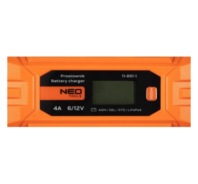 Neo Tools Зарядний пристрій для автомобільного акумулятора Neo Tools 4A/70Вт, 3-120Ah, для кислотних/AGM/GEL (11-891)