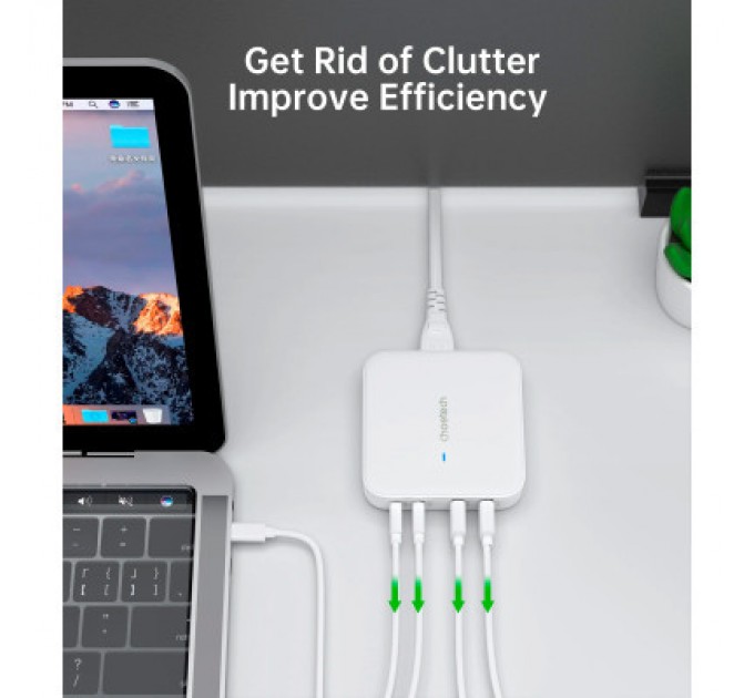 Choetech Зарядний пристрій Choetech GaN 2 USB-A / 2 USB-C 100W QC3.0/PD/PPS (PD8008-EU-WH)