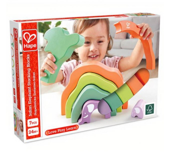 Hape Розвиваюча іграшка Hape дерев'яна пірамідка Слоненя (E0489)