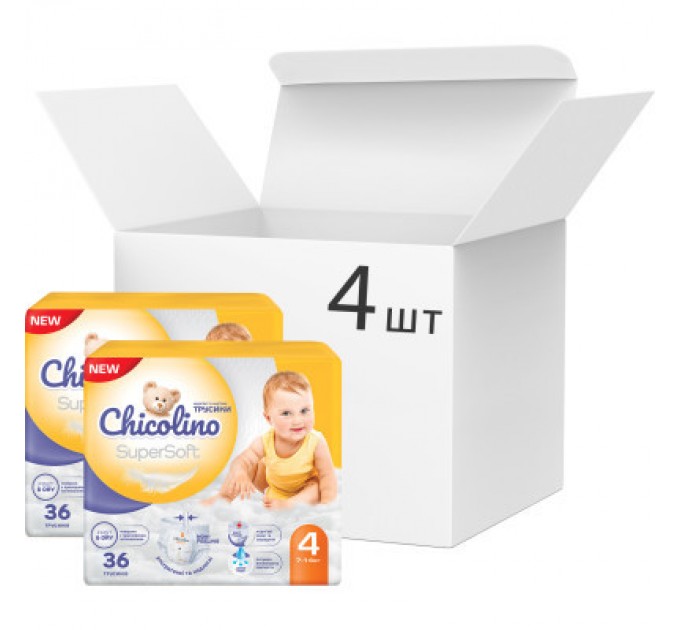 Chicolino Підгузки Chicolino Super Soft Розмір 4 (7-14 кг) 36 шт, 4 Упаковки (4823098414650)