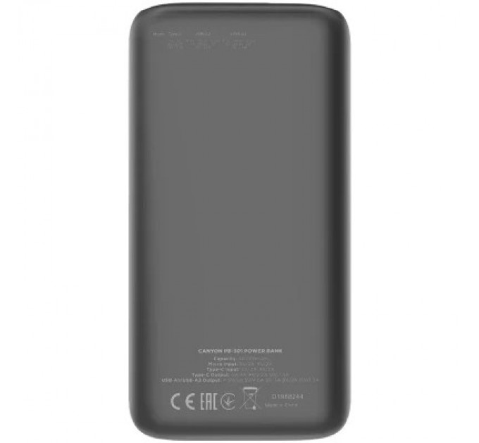 Canyon Батарея універсальна Canyon PB-301 30000mAh PD/20W, QC/3.0 (CNE-CPB301B)