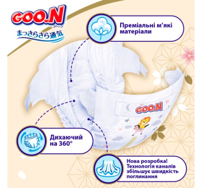 GOO.N Підгузки GOO.N Premium Soft 5-9 кг Розмір 3 M на липучках 64 шт (F1010101-154)