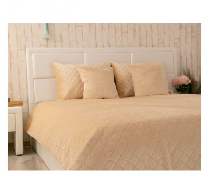 Руно Покривало Руно двостороннє декоративне Velour Beige ромб 220х240 см (330.55_Beige ромб)