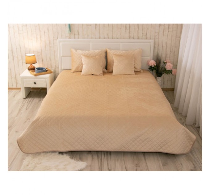 Руно Покривало Руно двостороннє декоративне Velour Beige ромб 220х240 см (330.55_Beige ромб)