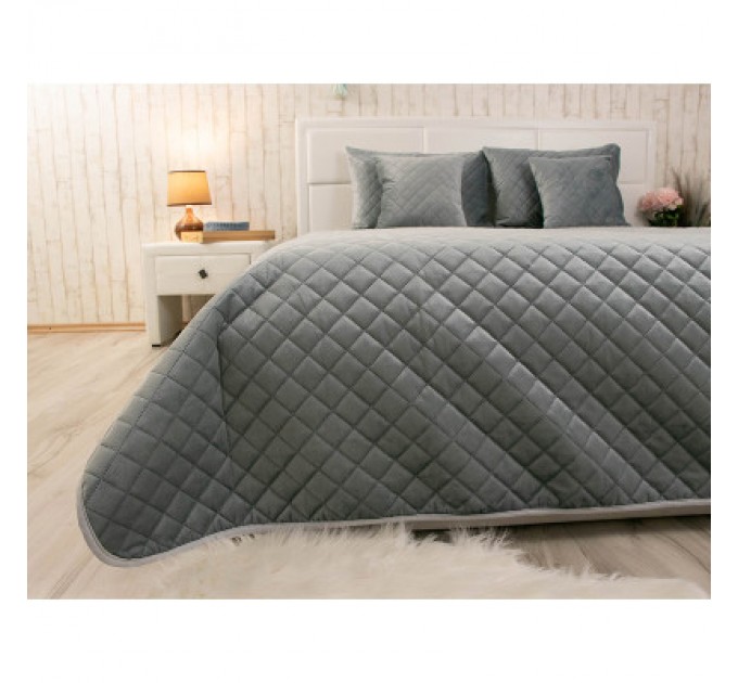 Руно Покривало Руно двостороннє декоративне Velour Dark Grey ромб 150х220 см (360.55_Dark Grey ромб)