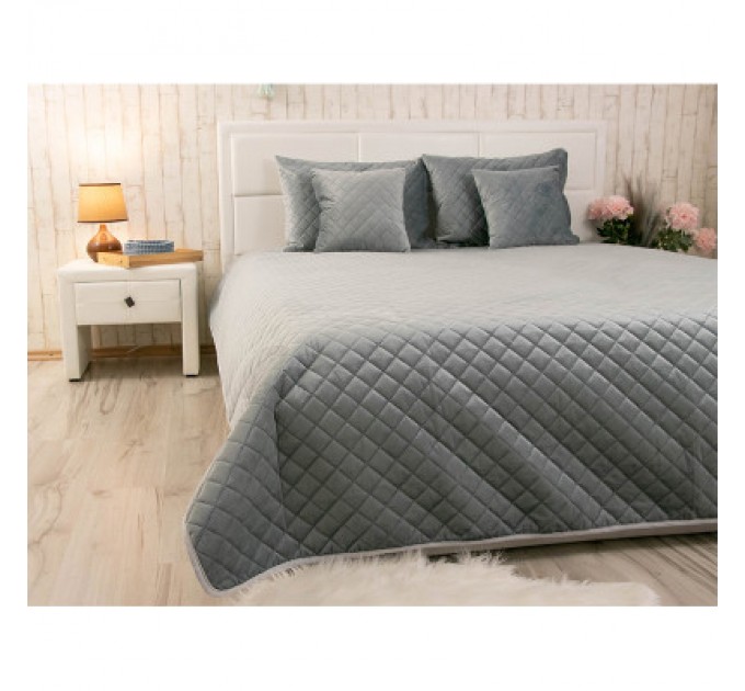 Руно Покривало Руно двостороннє декоративне Velour Dark Grey ромб 150х220 см (360.55_Dark Grey ромб)