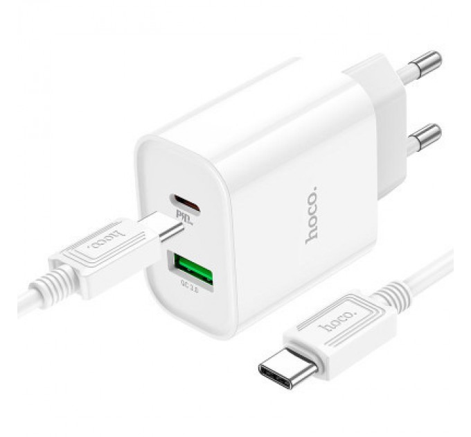 HOCO Зарядний пристрій HOCO C80A Plus Rapido PD20W+QC3.0 charger set(C to C) White (6931474779908)