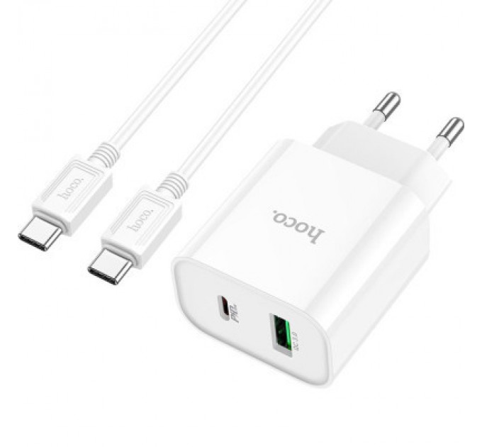 HOCO Зарядний пристрій HOCO C80A Plus Rapido PD20W+QC3.0 charger set(C to C) White (6931474779908)