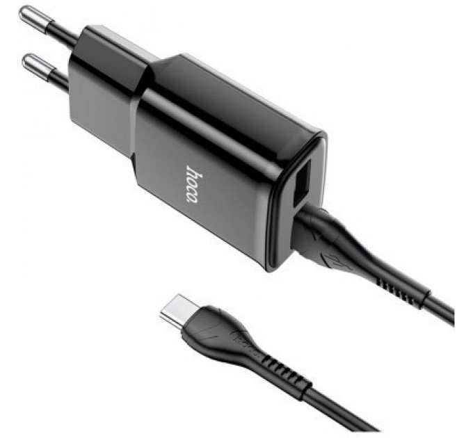HOCO Зарядний пристрій HOCO C88A Star round dual port charger set(Type-C) Black (6931474749543)