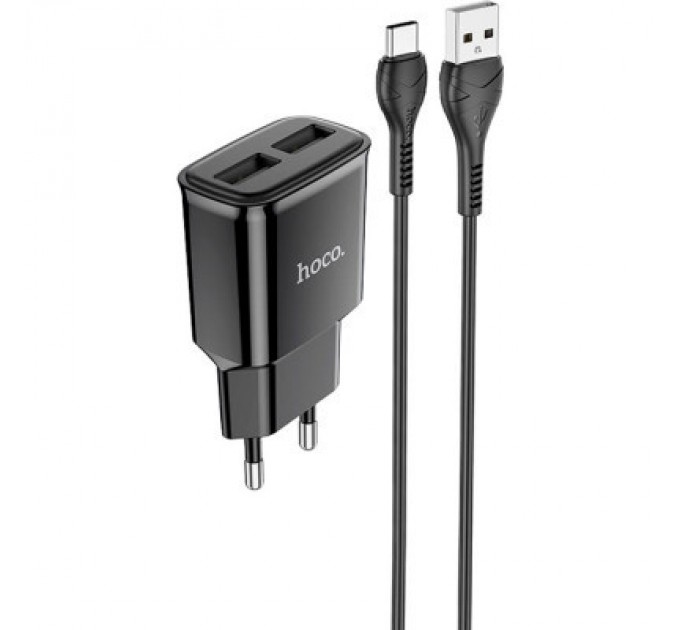 HOCO Зарядний пристрій HOCO C88A Star round dual port charger set(Type-C) Black (6931474749543)
