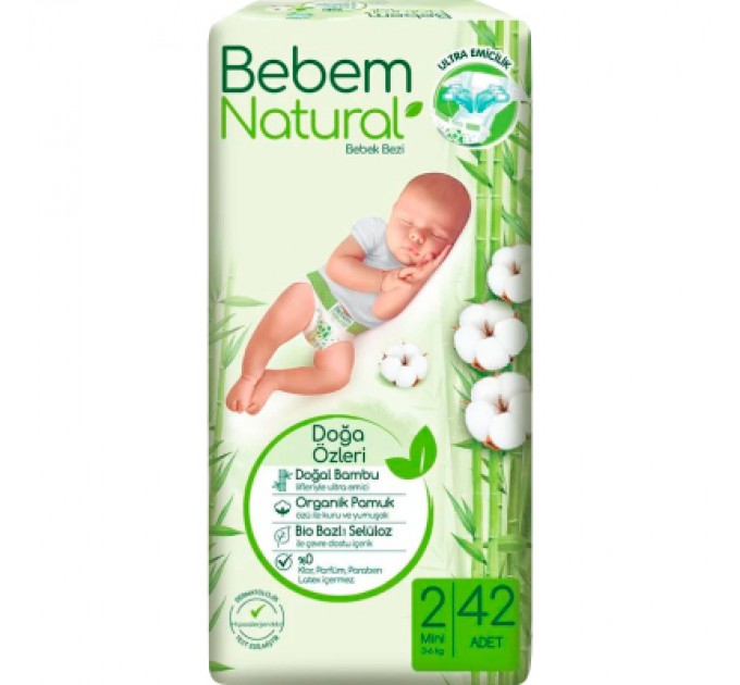 Bebem Підгузки Bebem Natural 2 mini 3-6 кг 42 шт (8690536806003)
