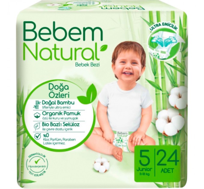 Bebem Підгузки Bebem Natural 5 Junior 11-18 кг 24 шт (8690536806034)