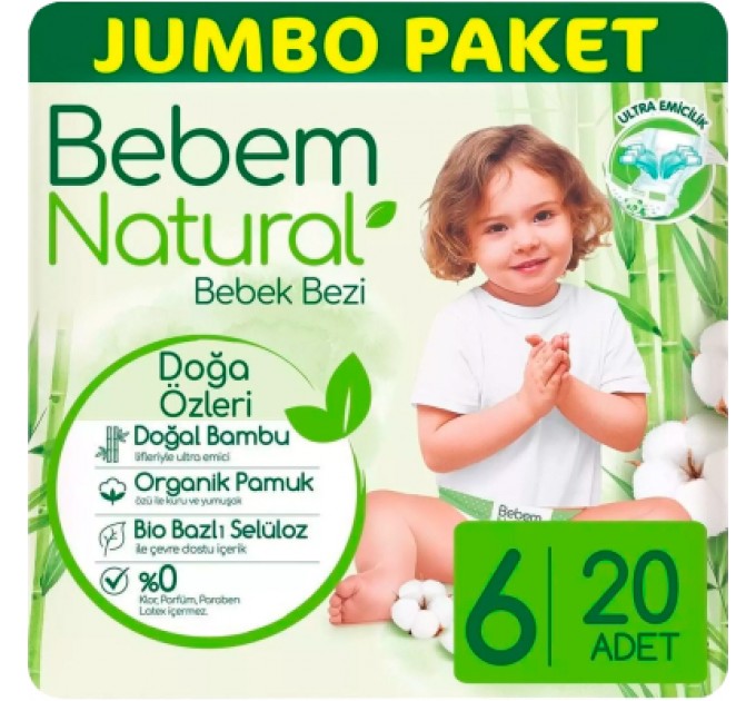 Bebem Підгузки Bebem Natural 6 Extra large 15+ кг 20 шт (8690536806041)