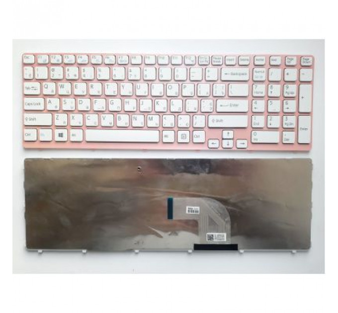 Клавіатура ноутбука Sony SVE15 (E15 Series) белая с розовой рамкой UA (A43687)