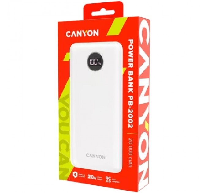 Canyon Батарея універсальна Canyon PB-2002 20000mAh, PD/20W, QC/3.0, White (CNE-CPB2002W)