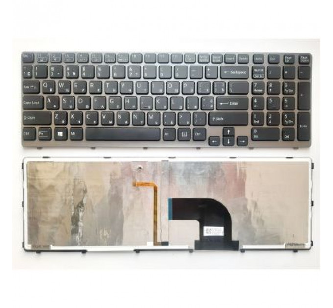 Клавіатура ноутбука Sony SVE15 (E15 Series) черная с серой рамкой подсветкой UA (A43548)