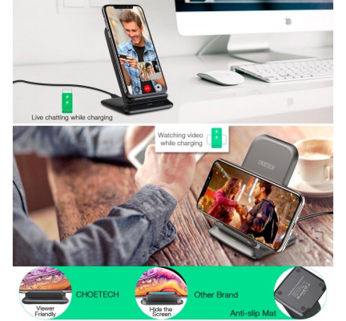 Choetech Зарядний пристрій Choetech 15W Fast Wireless Charging Stand 2coils black (T555-F-BK)