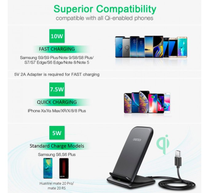 Choetech Зарядний пристрій Choetech 15W Fast Wireless Charging Stand 2coils black (T555-F-BK)