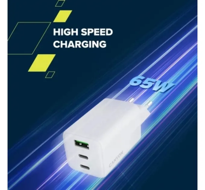 Canyon Зарядний пристрій Canyon CU65ACC GaN 65W 2xPD 1xQC EU White (CNS-CUW65ACC)
