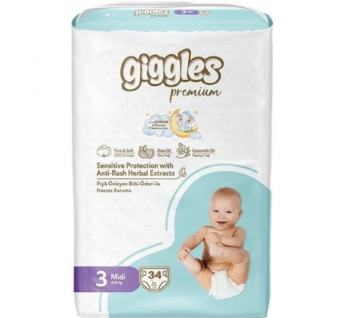 Giggles Підгузки Giggles Premium 3 Midi 4-9 кг 34 шт (8680131206896)