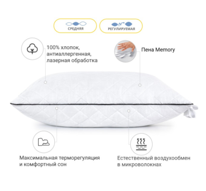 MirSon Подушка MirSon 1487 Royal Pearl memory effekt Середня 40х60 см (2200001539648)