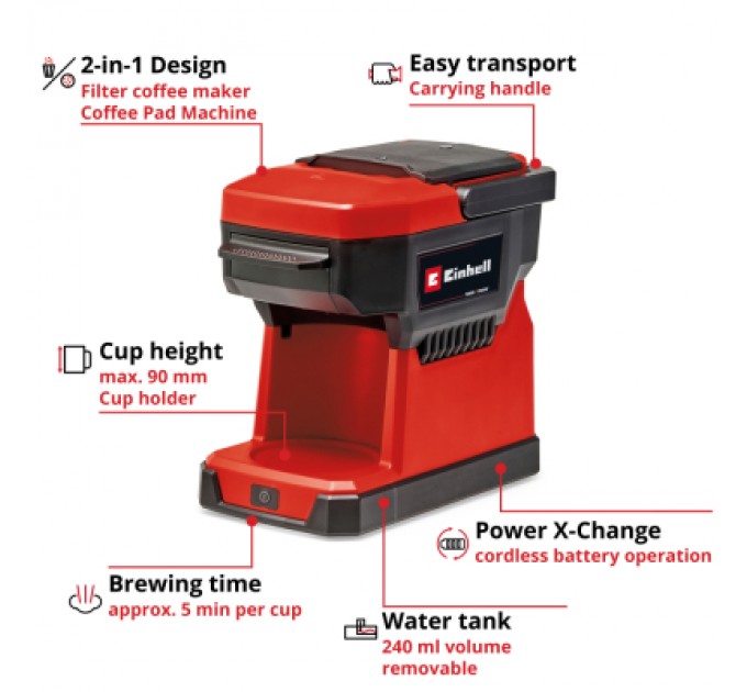 Einhell Капсульна кавоварка Einhell TE-CF 18 Li - Solo