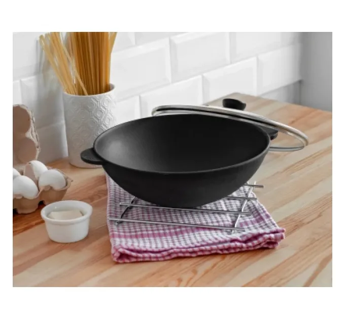 Brizoll Сковорода Brizoll чавунна WOK з чавунною кришкою 3,7 л 280х96 мм (W28-1)