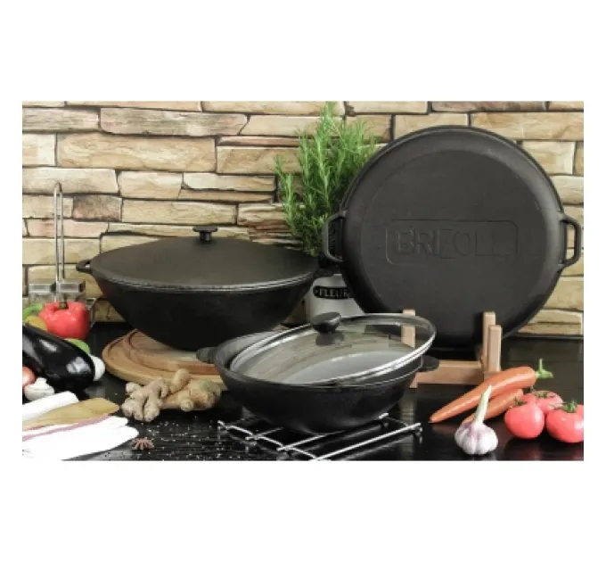 Brizoll Сковорода Brizoll чавунна WOK з чавунною кришкою 3,7 л 280х96 мм (W28-1)