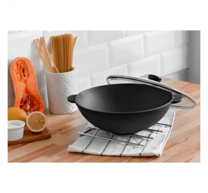 Brizoll Сковорода Brizoll чавунна WOK з чавунною кришкою 3,7 л 280х96 мм (W28-1)