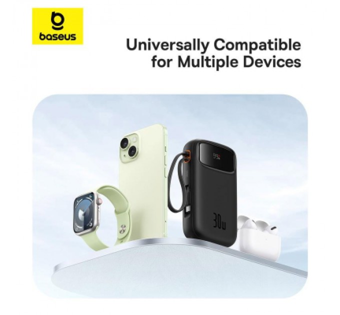 Baseus Батарея універсальна Baseus QPow2 20000mAh 30W, with 2*Type-C Cable, Black (P10055009113-00)