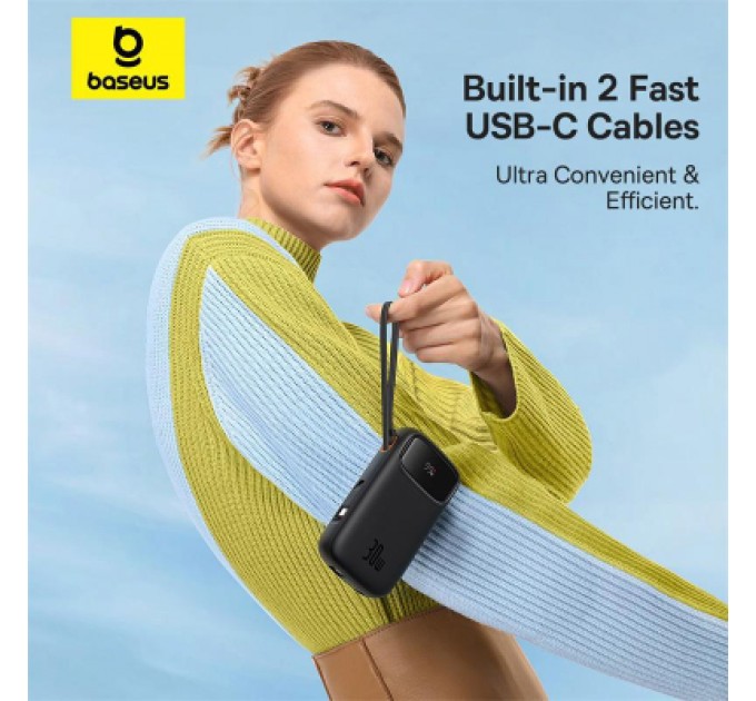 Baseus Батарея універсальна Baseus QPow2 20000mAh 30W, with 2*Type-C Cable, Black (P10055009113-00)
