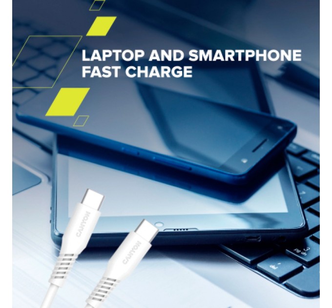 Canyon Дата кабель USB-C to USB-C 2.0m CC60SC 60W White Canyon (CNS-CC60SC20W)