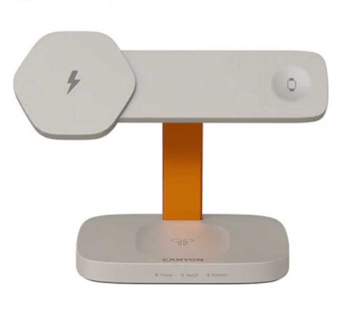 Canyon Зарядний пристрій Canyon wireless charger HEXAGON WCS-310 3in1 LightGrey/Orange (CNS-WCS310LGOR)