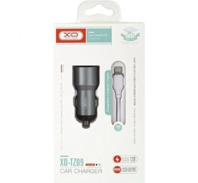XO Зарядний пристрій XO TZ09 2.4A/2 USB + cable lightning Grey (XO-TZ09L-GR)