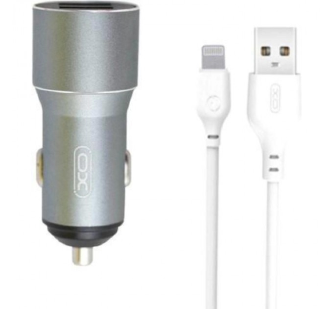 XO Зарядний пристрій XO TZ09 2.4A/2 USB + cable lightning Grey (XO-TZ09L-GR)