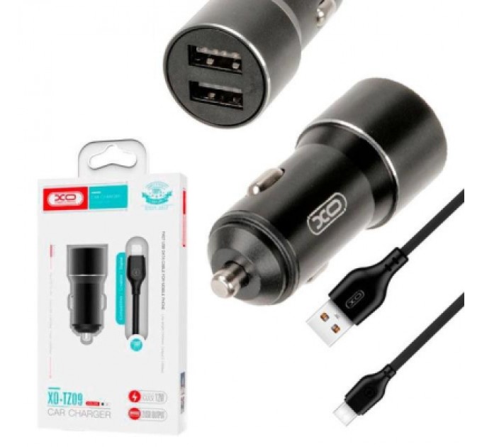XO Зарядний пристрій XO TZ09 2.4A/2 USB + cable Type-C Black (XO-TZ09T-BK)