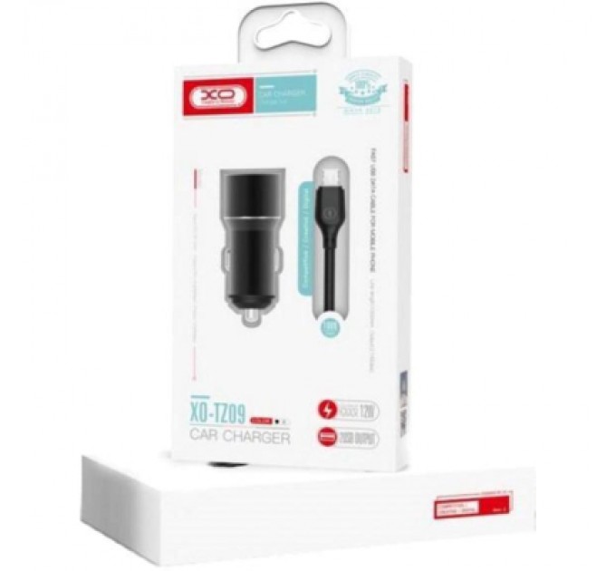 XO Зарядний пристрій XO TZ09 2.4A/2 USB + cable Type-C Black (XO-TZ09T-BK)