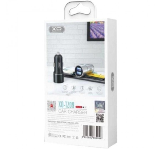 XO Зарядний пристрій XO TZ09 2.4A/2 USB + cable Type-C Black (XO-TZ09T-BK)