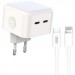 XO Зарядний пристрій XO QC 3.0 L102 35W/2 USB-C + cable Lightning NB113 White (XO-L102i-WH)