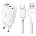 XO Зарядний пристрій XO L101 PD + QC3.0 (1USB/2Type-C/20W) + USB - MicroUSB White (XO-L101-WH)