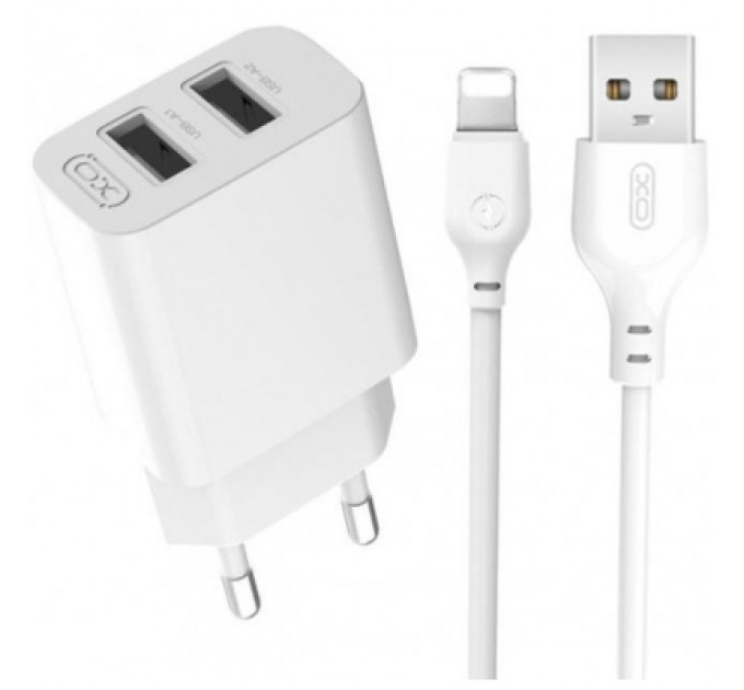 XO Зарядний пристрій XO L109 12W (2USB/2.4A) + USB - Lightning White (XO-L109-L)