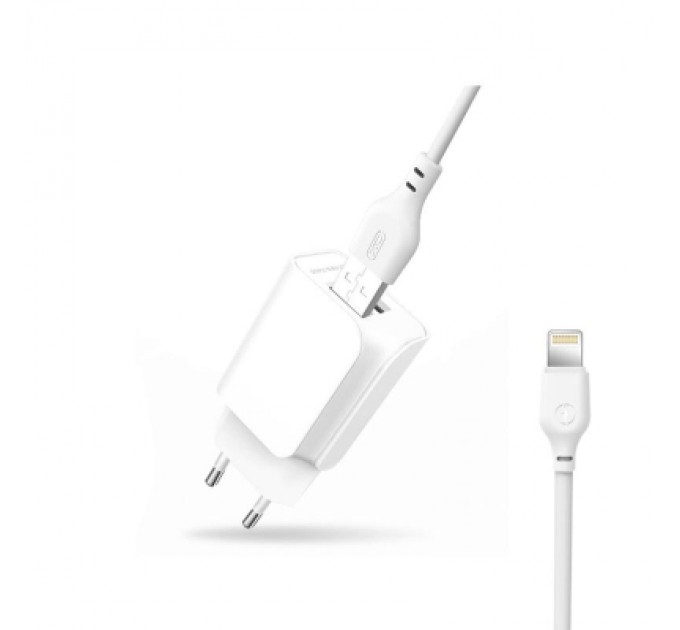 XO Зарядний пристрій XO L35D 2USB / 2.1А + Lightning white (XO-L35-LGHT)
